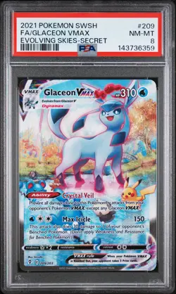 2021 POKEMON SWORD & SHIELD EVOLVING SKIES SECRET FULL ART/GLACEON VMAX PSA 8 - Image 1