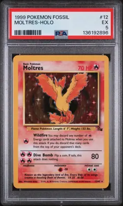 1999 POKEMON FOSSIL #12 MOLTRES-HOLO PSA 5 - Image 1