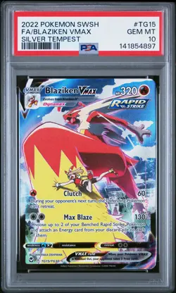 2022 POKEMON SWORD & SHIELD SILVER TEMPEST #TG15 FULL ART/BLAZIKEN VMAX PSA 10 - Image 1