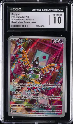 2025 POKEMON WHITE FLARE ILLUSTRATION RARE HOLO #121 SIGILYPH CGC 10 GEM MINT - Image 1