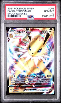 2021 POKEMON SWORD & SHIELD EVOLVING SKIES #051 FULL ART/JOLTEON VMAX PSA 10 - Image 1