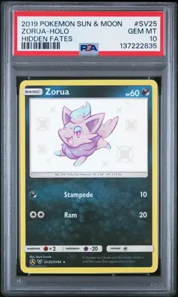 2019 POKEMON SUN & MOON HIDDEN FATES #SV25 ZORUA-HOLO PSA 10 - Image 1