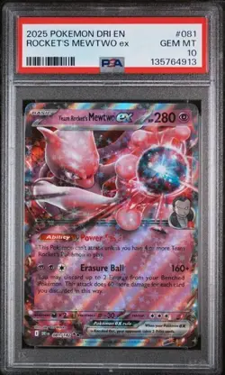 2025 POKEMON DRI EN-DESTINED RIVALS #081 TEAM ROCKET'S MEWTWO EX PSA 10 - Image 1