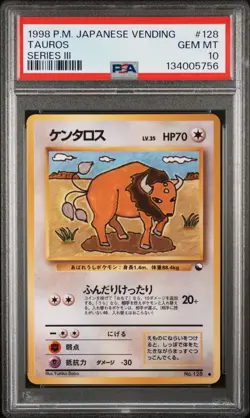 1998 POKEMON JPN VENDING SER III #128 TAUROS PSA 10 - Image 1