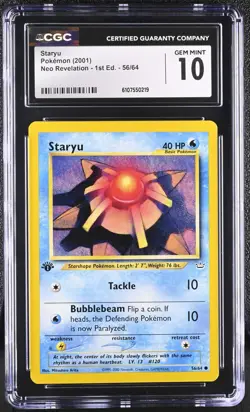 CGC GEM MINT 10 Pokemon Staryu 56/64 2001 Neo Revelation 1st Edition - Image 1