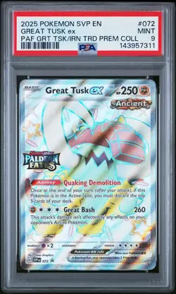 2025 POKEMON SVP EN-SV BLACK STAR PROMO #072 GREAT TUSK EX PSA 9 - Image 1