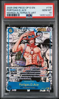 2025 One Piece OP13 #119 SEC Portgas D. Ace Manga Alternate Art PSA GEM MINT 10 - Image 1