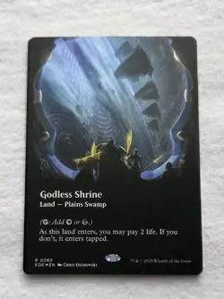 Magic: The Gathering Godless Shrine Land Card borderless foil - Image 1