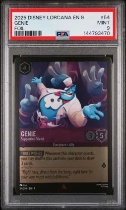 2025 DISNEY LORCANA EN 9-FABLED FOIL #54 GENIE SUPPORTIVE FRIEND PSA 9 - Image 1