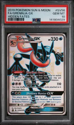 Pokemon TCG Greninja GX Full Art Shiny Holo Rare Card SV56/SV94 PSA 10 Gem Mint - Image 1