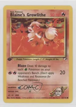 Blaine's Growlithe 1st Ed. Pokemon Gym Heroes #62 2000 - Image 1