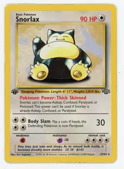Pokemon Snorlax Jungle 1st Edition Rare HP(Damaged) 27/64 - Image 1