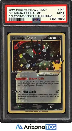 Pokemon 2021 Greninja Gold Star SWSH144 ETB Black Star Promo Celebrations PSA 9 - Image 1