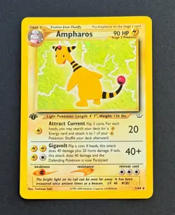 Pokemon TCG Ampharos 01/64 Neo Revelation Holo 1st Edition With Swirl 2000 LP - Image 1