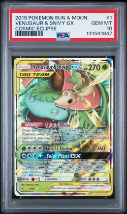 2019 Pokemon Cosmic Eclipse Venusaur & Snivy Gx #1 S&M GEM MT PSA 10 - Image 1