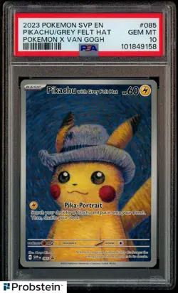 2023 Pokemon SVP En Pokemon X Van Gogh #085 Pikachu Grey Felt Hat PSA 10 - Image 1