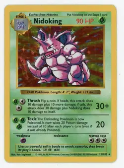 Pokemon Nidoking Base Set Shadowless Holo Rare HP #11/102 1999 - Image 1