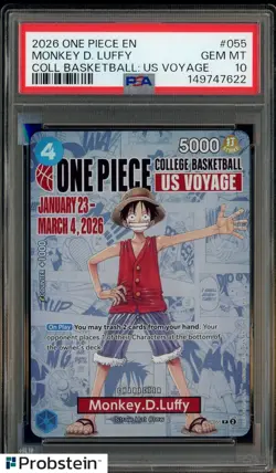 2026 One Piece EN College Basketball US Voyage #055 Monkey D Luffy PSA 10 - Image 1