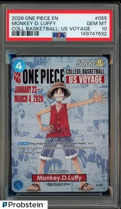 2026 One Piece EN College Basketball US Voyage #055 Monkey D Luffy PSA 10 - Image 1