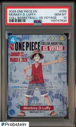 2026 One Piece EN College Basketball US Voyage #055 Monkey D Luffy PSA 10 - Image 1