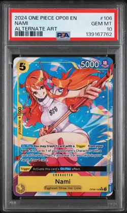 2024 One Piece Nami Alternate Art SR OP08-106 PSA 10 - Image 1
