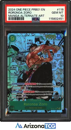 One Piece 2024 Roronoa Zoro OP06-118 Manga Alt Art SR PRB01 GEM MINT PSA 10 - Image 1