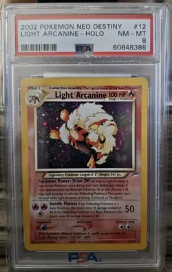 Pokemon TCG Light Arcanine Neo Destiny Holo Card 12/105 PSA 8 - Image 1