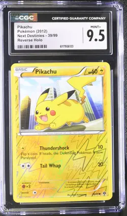 CGC 9.5 MINT+ Pikachu 2012 Next Destinies 39/99 Reverse Holo Pokemon Card - Image 1
