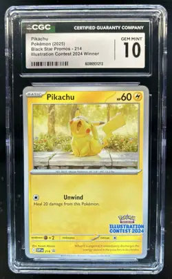 2025 Pokemon Black Star Promos Pikachu Illustration 2024 Winner #214 CGC 10 - Image 1