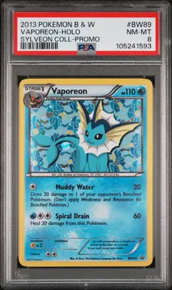 2013 POKEMON BLACK STAR PROMO VAPOREON #BW89 HOLO PSA 8 NM-MT #105241593 - Image 1