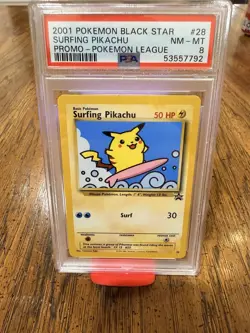 Pokemon Black Star Surfing Pikachu Pokemon League Promo PSA 8 - Image 1