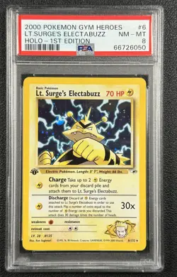 LT. SURGE'S ELECTABUZZ PSA 8 2000 POKEMON GYM HEROES 1ST EDITION #6/132 HOLO 050 - Image 1