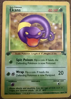 1999 Pokemon Fossil 1st Edition Ekans 46/62 WOTC Vintage LP - Image 1