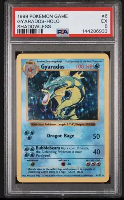 1999 POKEMON BASE SET SHADOWLESS #6 GYARADOS-HOLO PSA 5 - Image 1