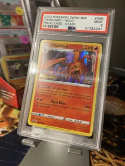 CHARIZARD SWSH066 Pokemon Vivid Voltage STAFF Prerelease Holo Promo- PSA 9 Mint - Image 3
