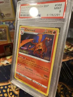 CHARIZARD SWSH066 Pokemon Vivid Voltage STAFF Prerelease Holo Promo- PSA 9 Mint - Image 4