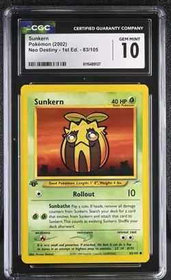 CGC GEM MINT 10 Pokemon Sunkern 83/105 2002 Neo Destiny 1st Edition - Image 1