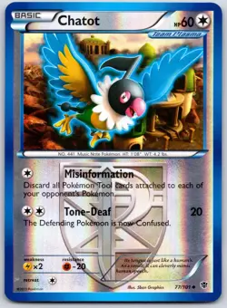 POKEMON PLASMA BLAST CHATOT 77/101 UNCOMMON REVERSE HOLO LP - Image 1