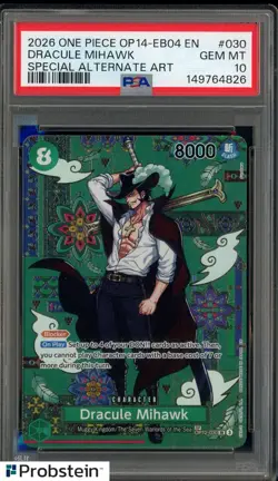 2026 One Piece OP14-EB04 EN Special Alternate Art #030 Dracule Mihawk PSA 10 - Image 1