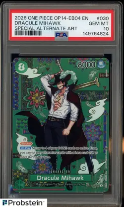 2026 One Piece OP14-EB04 EN Special Alternate Art #030 Dracule Mihawk PSA 10 - Image 1