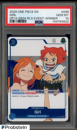 2026 One Piece EN OP14-EB04 RLS Event Winner #096 Girl Nami PSA 10 GEM MINT - Image 1