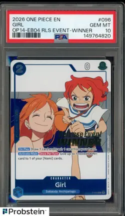 2026 One Piece EN OP14-EB04 RLS Event Winner #096 Girl Nami PSA 10 GEM MINT - Image 1