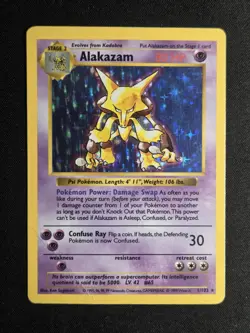 Alakazam 1/102 HP/DMG Base Set Shadowless Holo Rare Vintage Pokemon Card 1999 - Image 2
