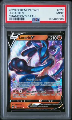 2020 Pokemon Champions Path # 027 Lucario V PSA 9 Card MINT Trusted Seller! - Image 1
