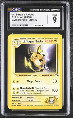 CGC 9 MINT Lt. Surge's Raichu 2000 Gym Heroes 28/132 Pokemon Card - Image 1