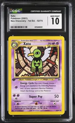 CGC GEM MINT 10 Pokemon Xatu 52/75 2001 Neo Discovery 1st Edition - Image 1