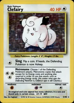 CLEFAIRY 5/102 HOLO HOLO RARE BASE SET UNLIMITED POKEMON HOLO MP - Image 2