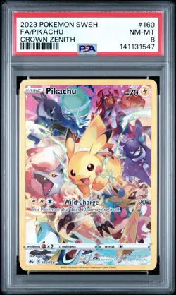 2023 POKEMON SWORD & SHIELD CROWN ZENITH #160 SWSH FULL ART PIKACHU MINT PSA 8 - Image 1