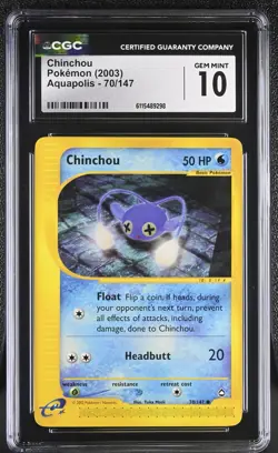 CGC GEM MINT 10 Pokemon Chinchou 70/147 2003 Aquapolis - Image 1
