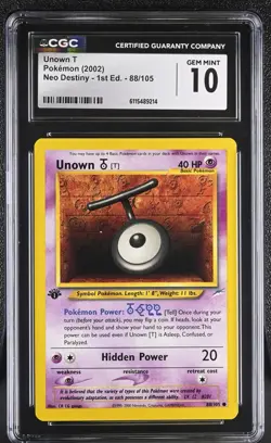 CGC GEM MINT 10 Pokemon Unown T 88/105 2002 Neo Destiny 1st Edition - Image 1